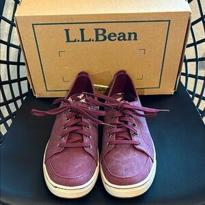 L.L. Bean Campside Shoe Oxford LT Toe Canvas Women Sz 7.5 in Burgundy